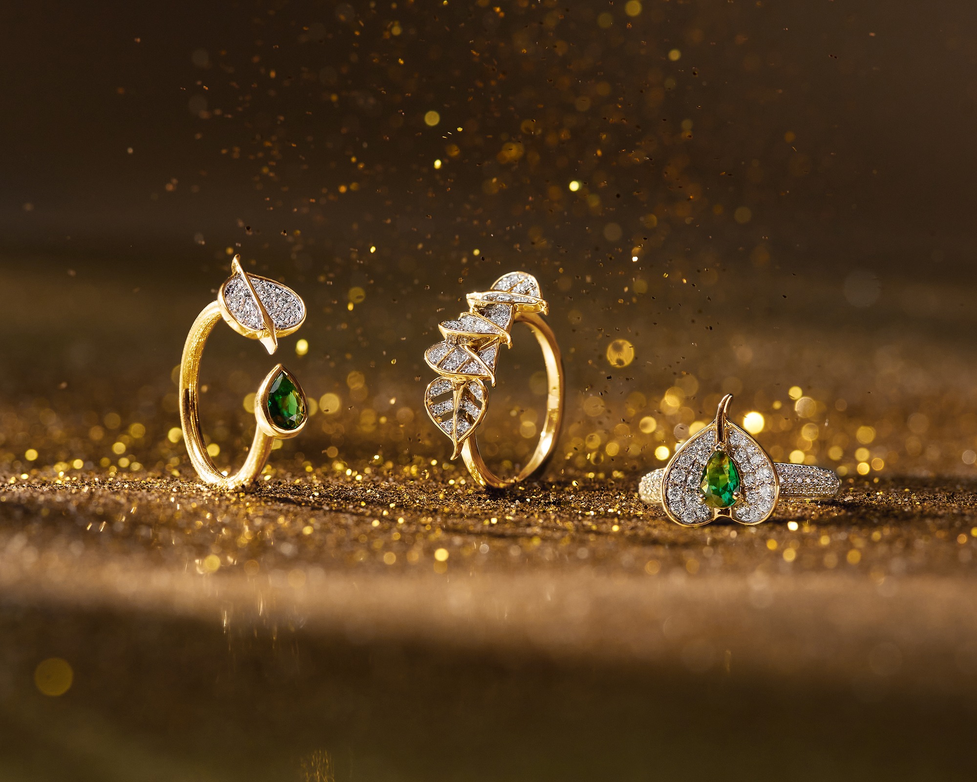 CaratLane Peepal Collection Inspired by Leaf Design: Exclusive Green Stone Rings, Earrings, and More